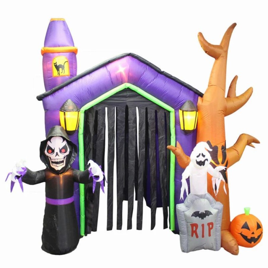 * Bzb Goods Haunted House With Skeleton Ghost And Tombstone, 8.5 | Outdoor Holiday Decorations