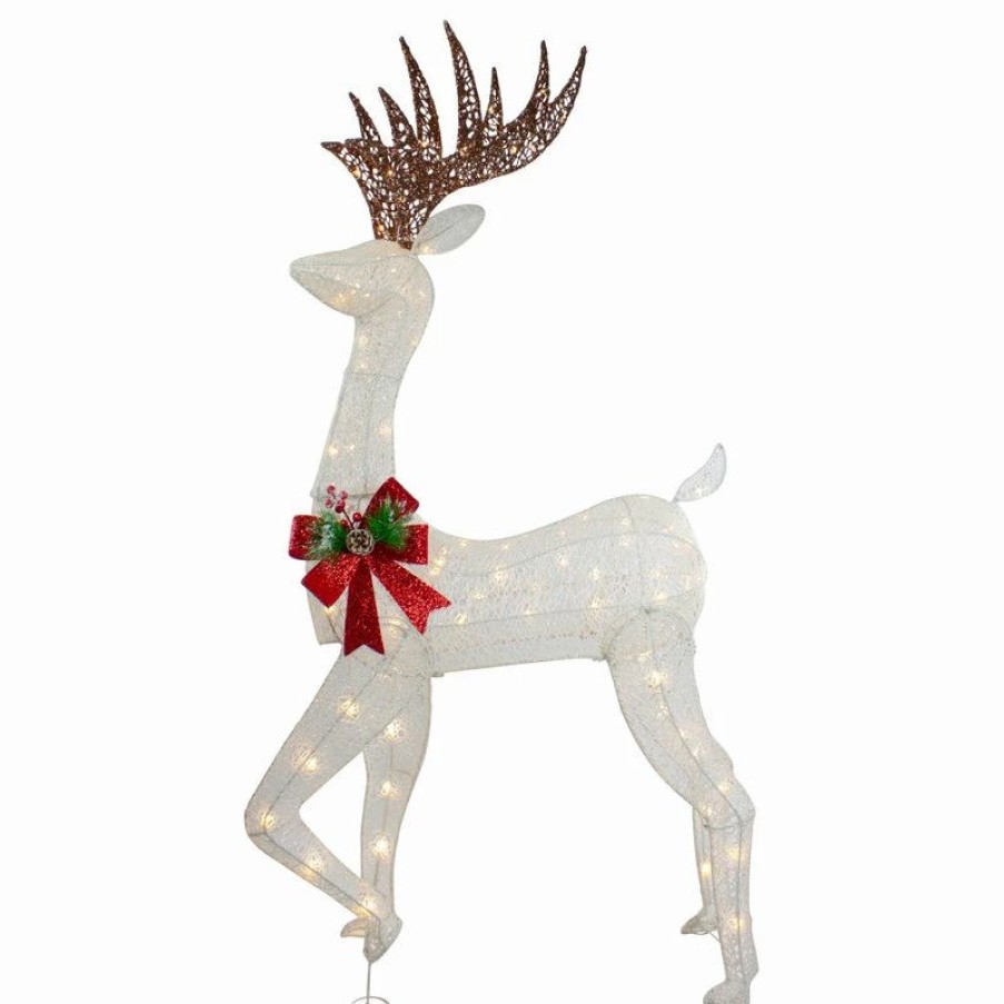 * Northlight Seasonal 60 Led Lighted Glitter Reindeer With Red Bow Outdoor Christmas Decoration | Outdoor Holiday Decorations