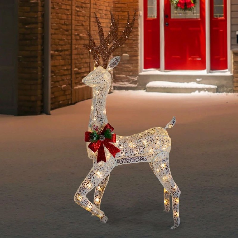 * Northlight Seasonal 60 Led Lighted Glitter Reindeer With Red Bow Outdoor Christmas Decoration | Outdoor Holiday Decorations