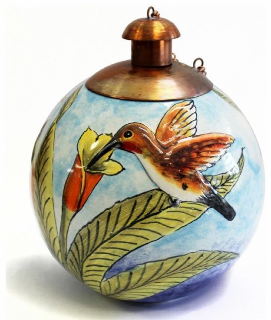 * Tierra Fina Hummingbird Table Top Torch, Hand Painted In Mexico | Outdoor Torches