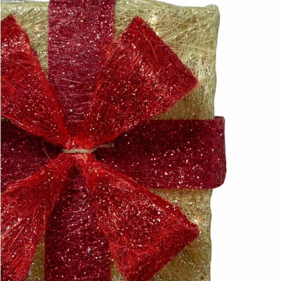 * Northlight Seasonal Lighted Tall Gold Sisal Gift Boxes Christmas Outdoor Decorations, 3-Piece Set | Outdoor Holiday Decorations