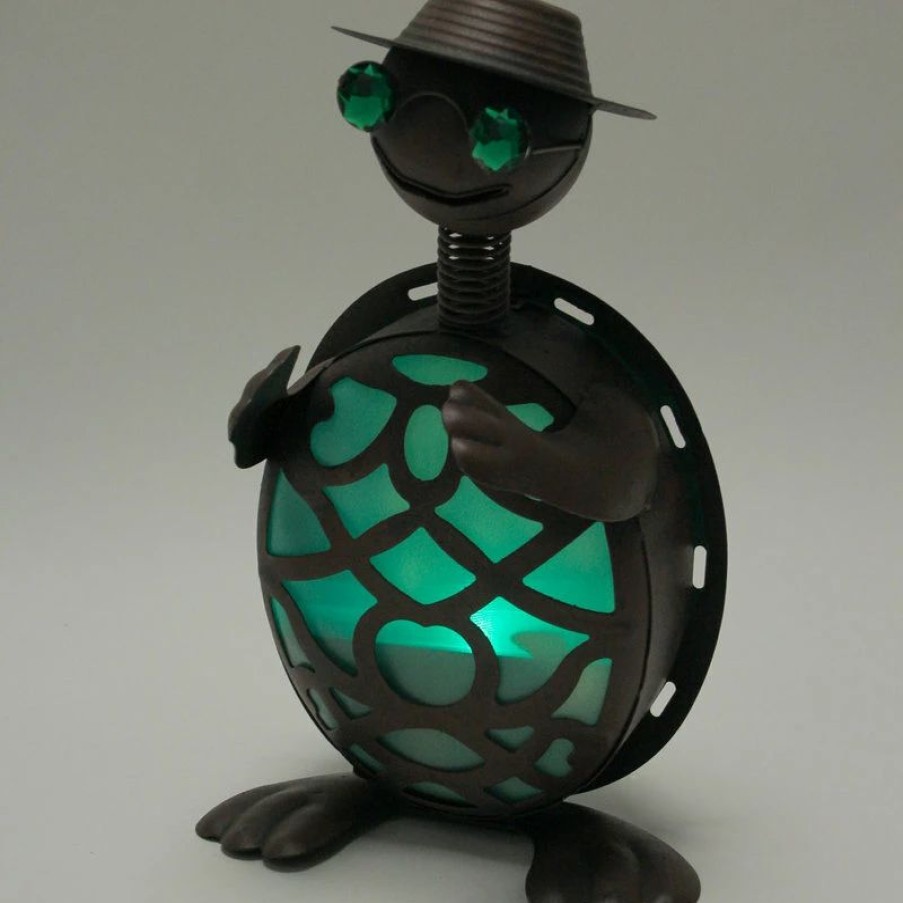 * Gerson Rustic Metal Turtle In Hat And Sunglasses Solar Powered Led Light Garden Statue | Garden Statues & Yard Art