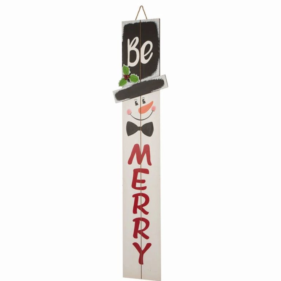 * Glitzhome 42 Wooden Snowman Porch Sign, Merry | Outdoor Holiday Decorations