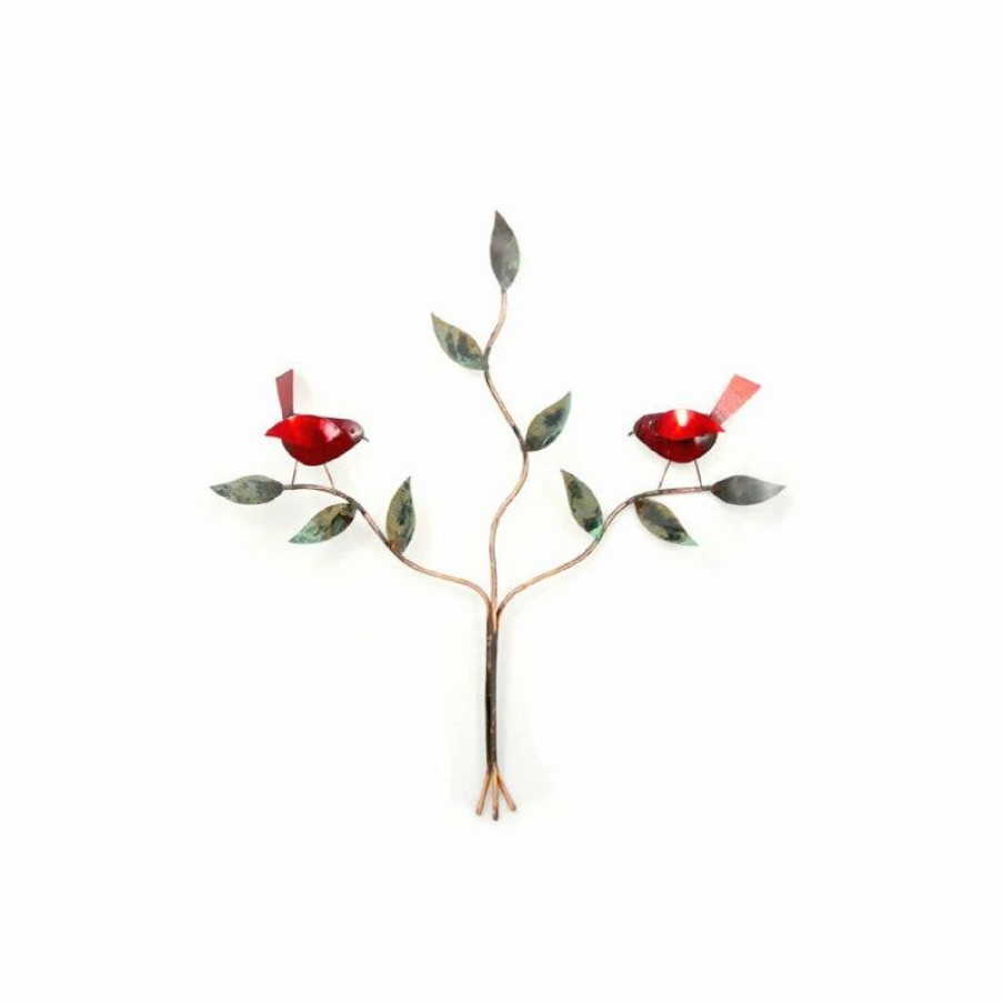 * Modern Artisans Red Birds In A Tree Copper Wall Sculpture | Outdoor Wall Art