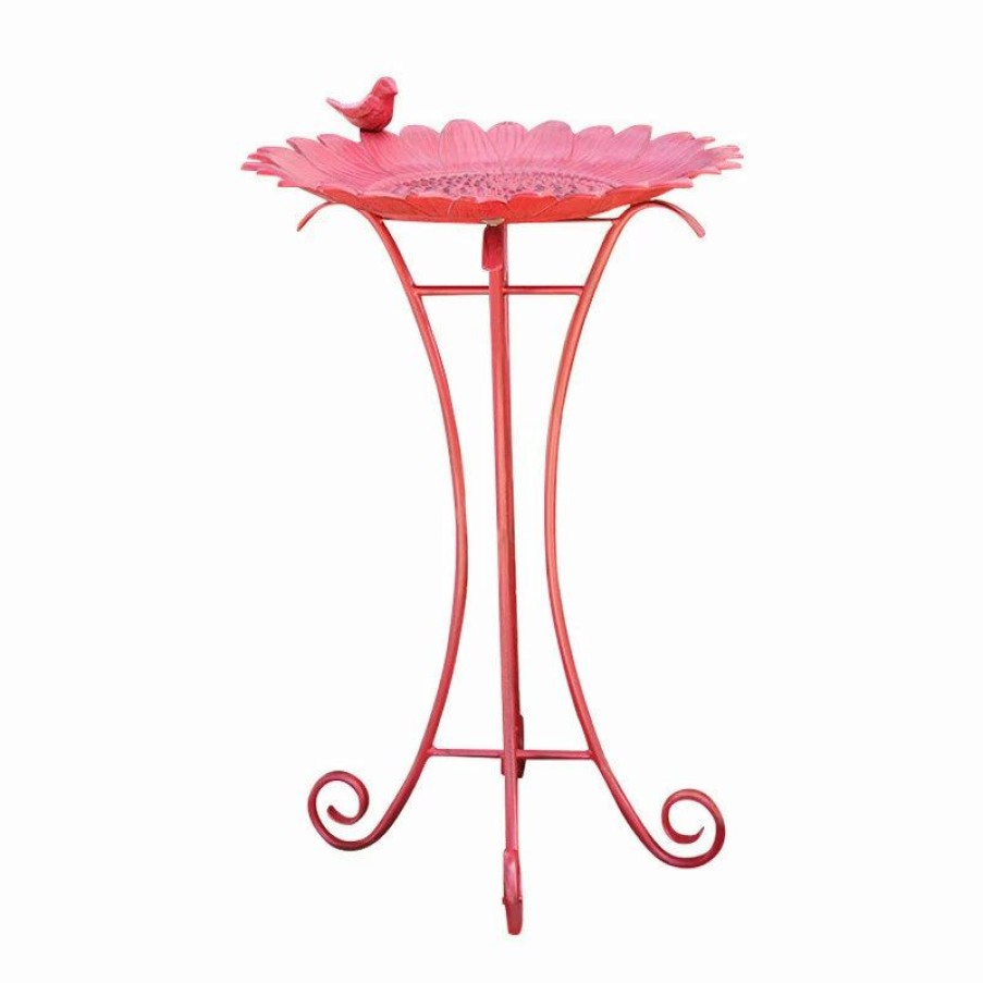 * Innova Hearth And Home Sunflower Birdbath W/Folding Steel Stand In Vintage Red | Bird Baths