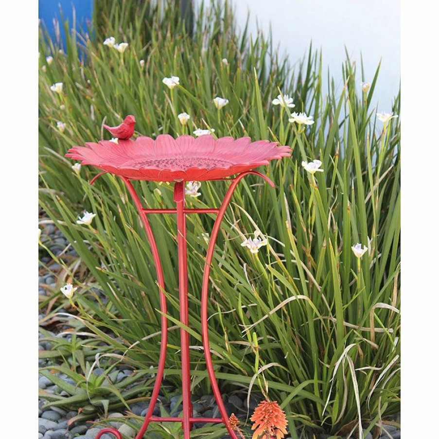 * Innova Hearth And Home Sunflower Birdbath W/Folding Steel Stand In Vintage Red | Bird Baths