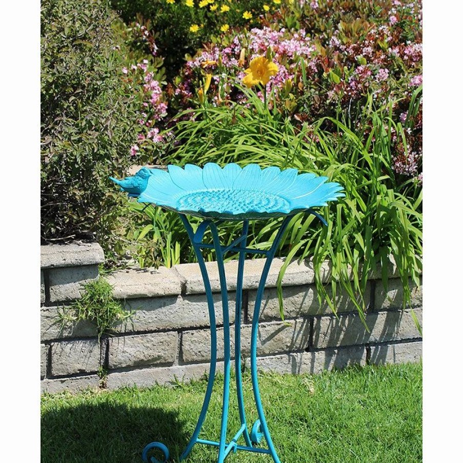 * Innova Hearth And Home Sunflower Birdbath W/Folding Steel Stand In Vintage Azure | Bird Baths