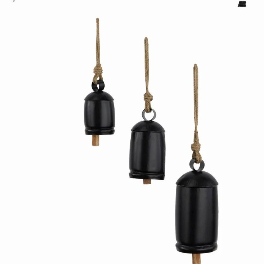 * Brimfield & May Set Of 3 Bohemian Black Metal Bell 561996 | Wind Chimes