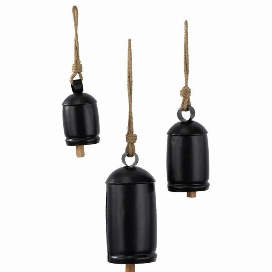 * Brimfield & May Set Of 3 Bohemian Black Metal Bell 561996 | Wind Chimes