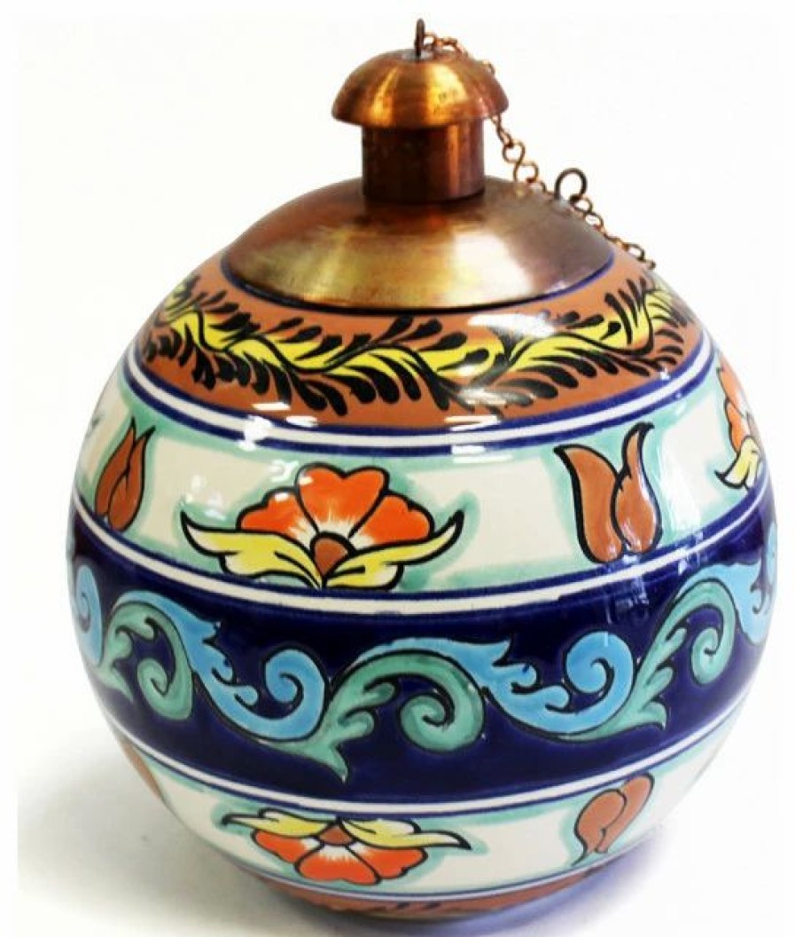 * Tierra Fina Talavera Style Table Top Torch, Hand Painted In Mexico, Sev4 | Outdoor Torches