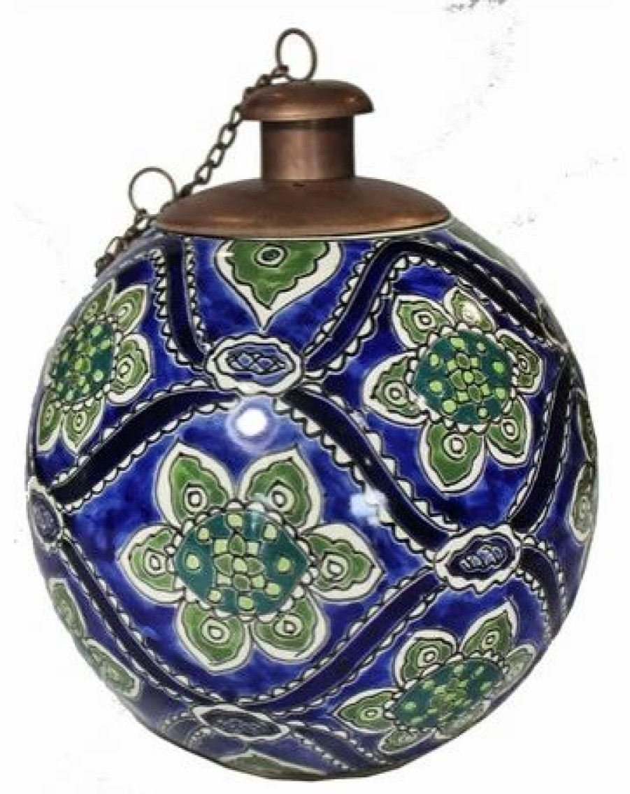 * Tierra Fina Talavera Style Table Top Torch, Made In Mexico, Blue Jade | Outdoor Torches