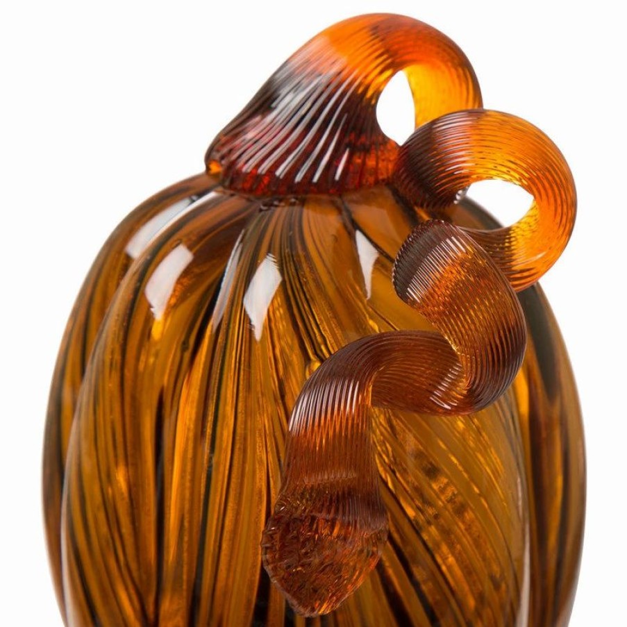 * Glitzhome Tall Swirled Glass Pumpkin, Small | Outdoor Holiday Decorations