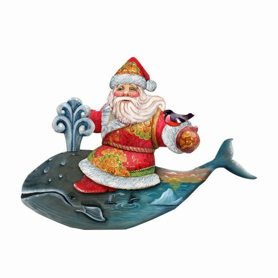 * Amonogramart Coastal Whale Riding Santa, Wooden Decorative Holiday Door Hanger | Outdoor Holiday Decorations