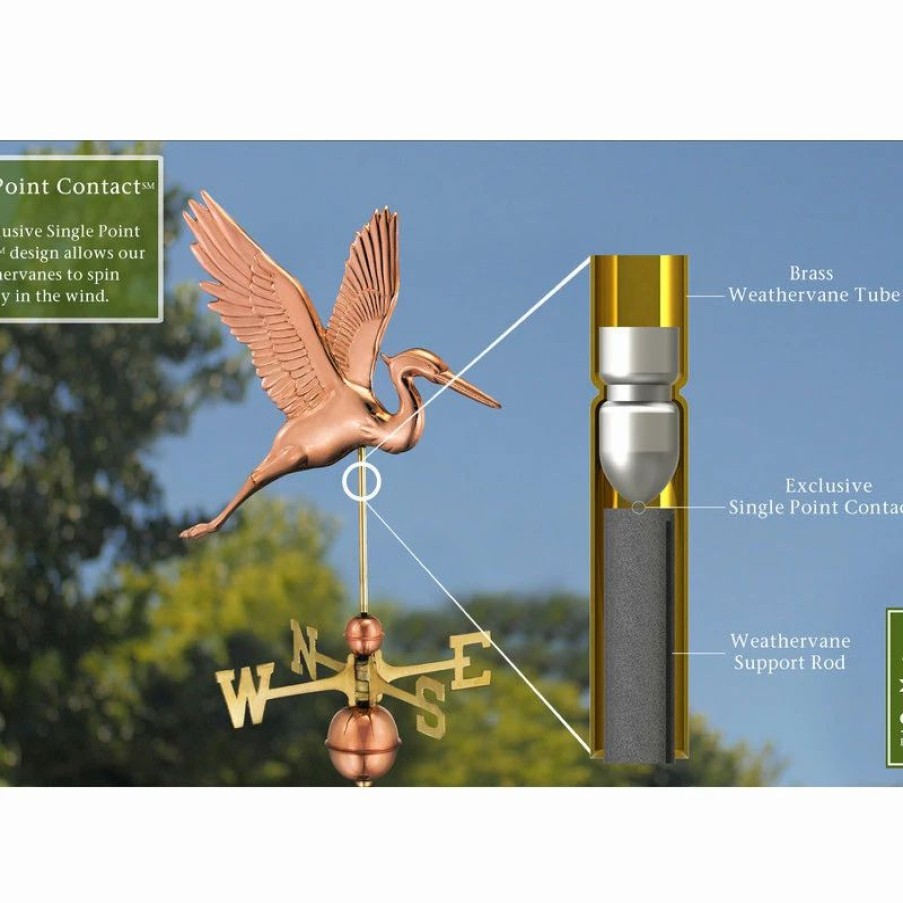 * Good Directions, Inc. Graceful Blue Heron Weathervane, Pure Copper | Weather Vanes