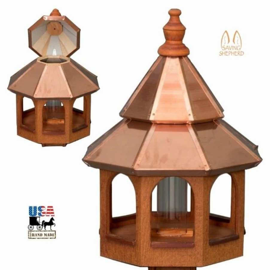 * Usa Handcrafted 27 Copper Top Bird Feeder, Large Natural Cedar Gazebo | Bird Feeders