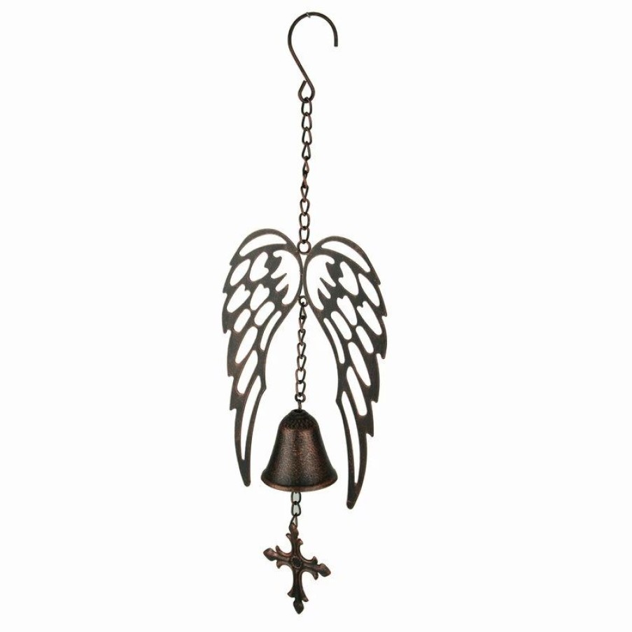 * Mayrich Metal Art Angel Wings And Cross Wind Chime, Bronze | Wind Chimes