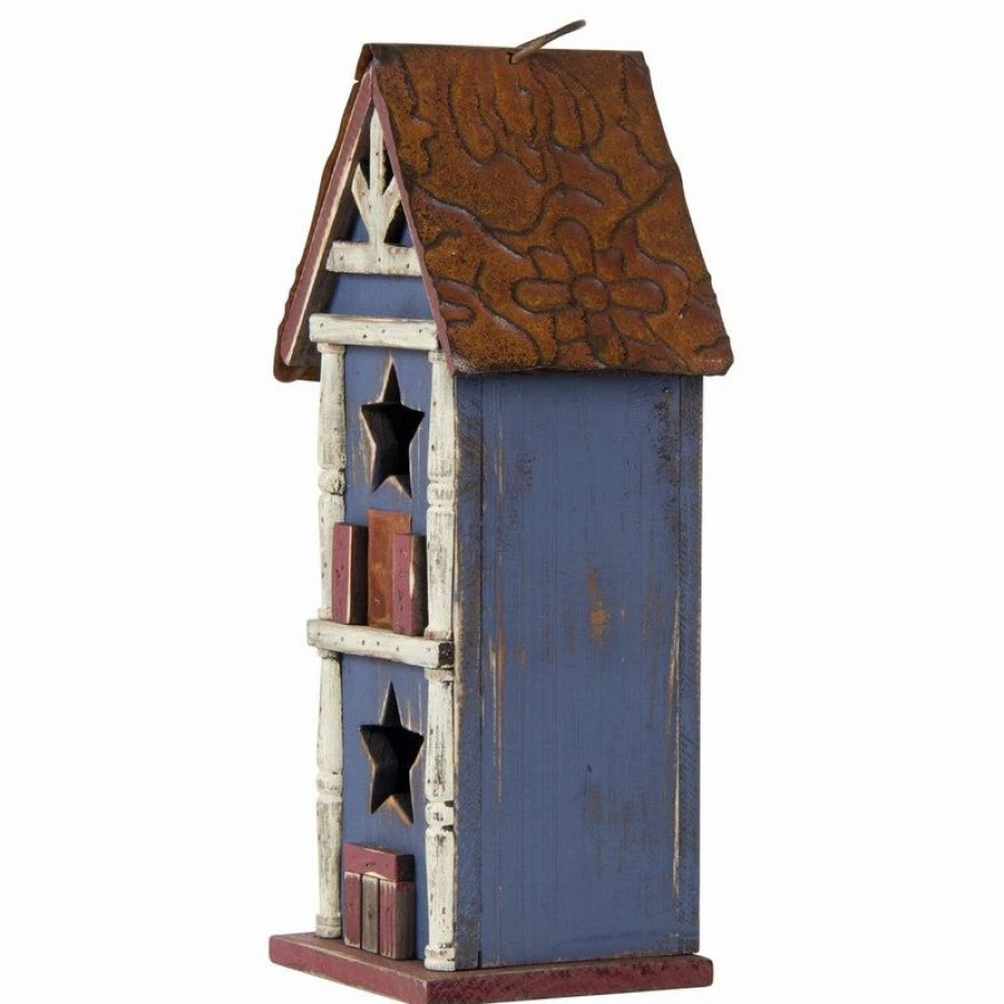 * Glitzhome Wooden And Iron Vintage 2 Floors Birdhouse | Birdhouses