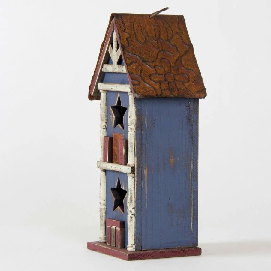 * Glitzhome Wooden And Iron Vintage 2 Floors Birdhouse | Birdhouses