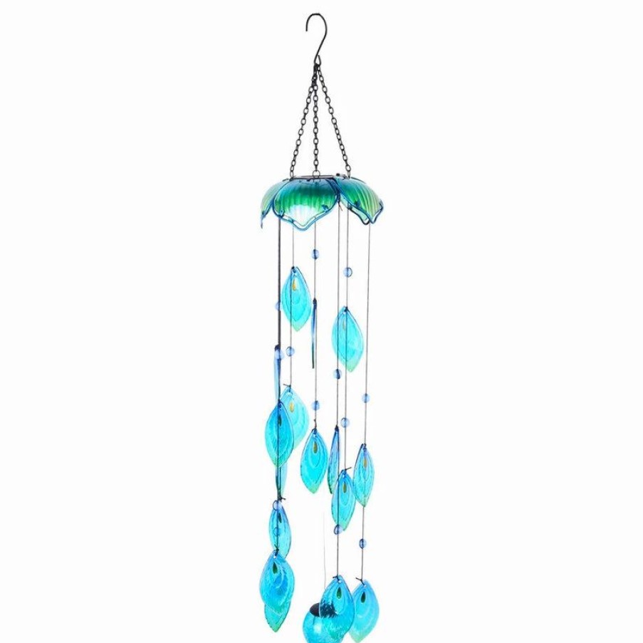 * Continental Art Center Inc Solar Lighted Blue & Green Peacock Celestial Wind Chime | Wind Chimes