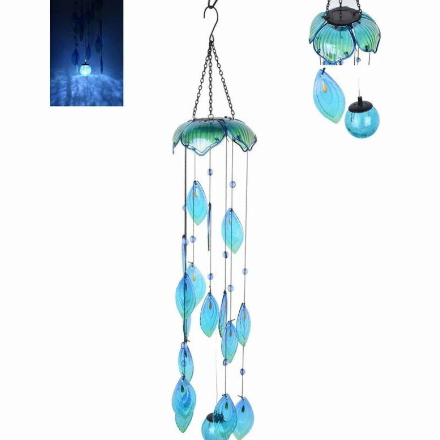 * Continental Art Center Inc Solar Lighted Blue & Green Peacock Celestial Wind Chime | Wind Chimes