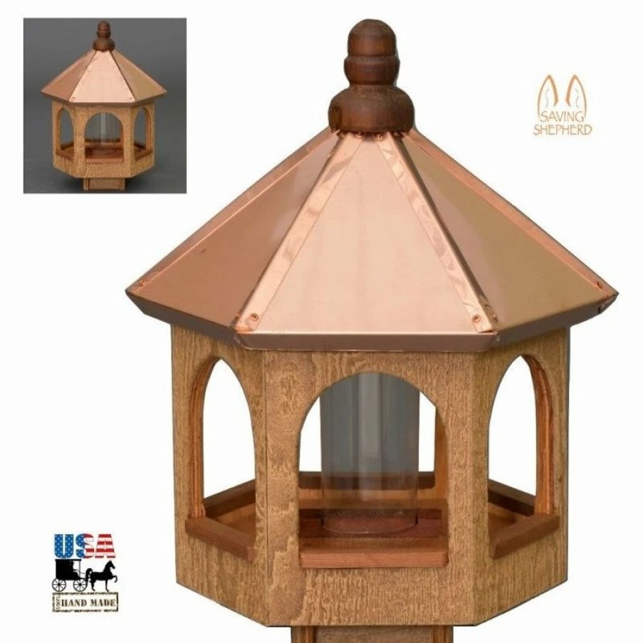 * Usa Handcrafted 20 Copper Top Bird Feeder, Natural Cedar Gazebo Amish Usa | Bird Feeders