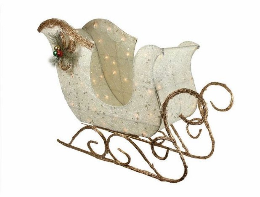 * Northlight Seasonal Sisal Glittering Lighted Christmas Sleigh Yard Art Decoration | Outdoor Holiday Decorations