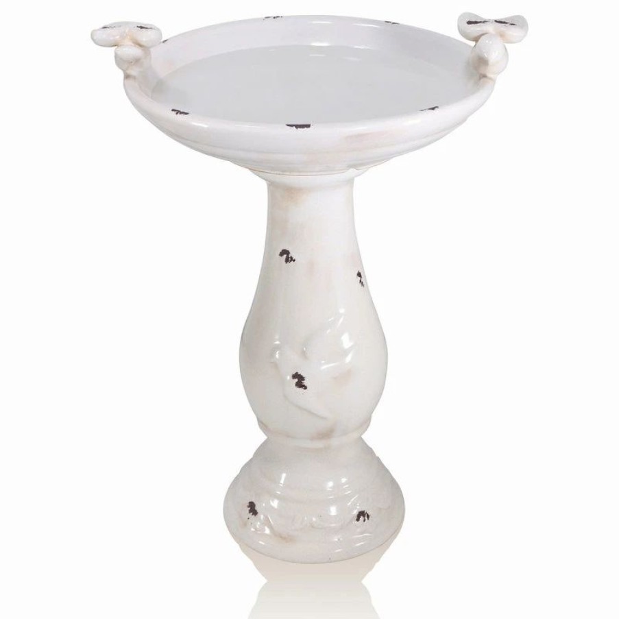 * Alpine Corporation 25 Tall Antique Ceramic Birdbath With Bird Figurines Statue, Light Brown | Bird Baths