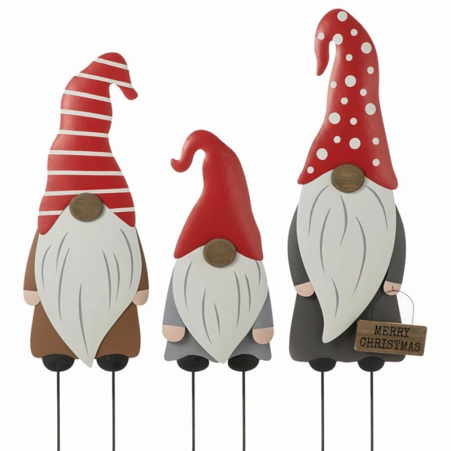 * Glitzhome Set Of 3 Metal Gnome Yard Stake Or Wall Decor | Outdoor Holiday Decorations