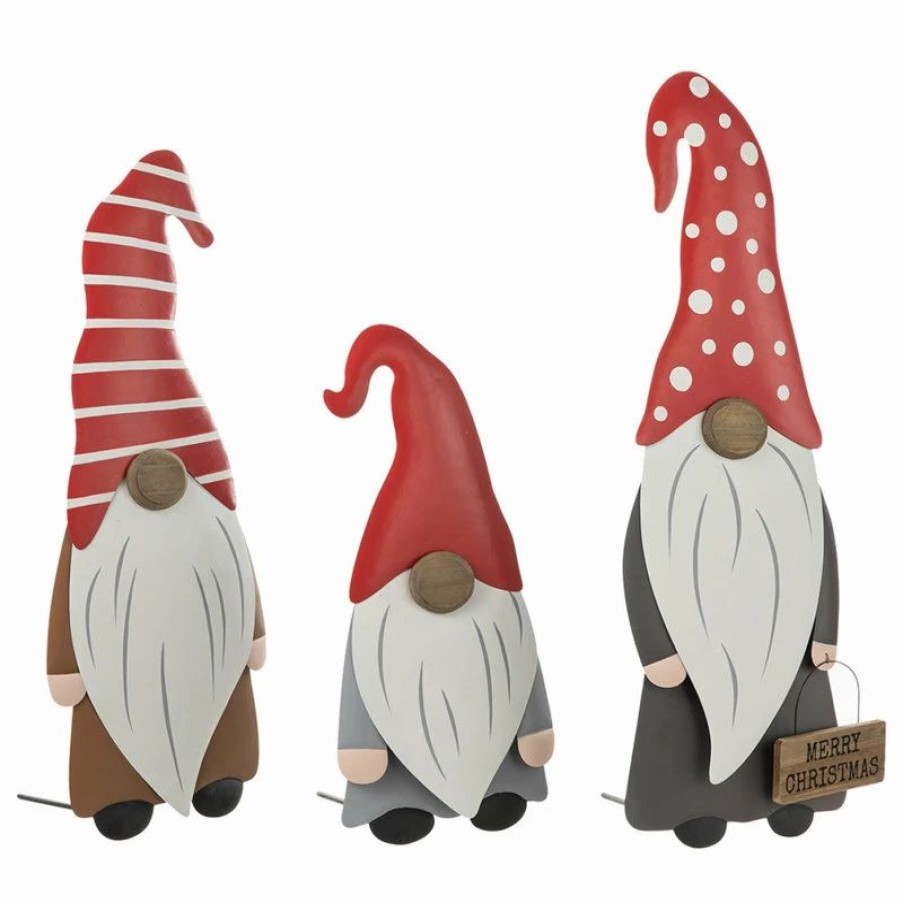 * Glitzhome Set Of 3 Metal Gnome Yard Stake Or Wall Decor | Outdoor Holiday Decorations