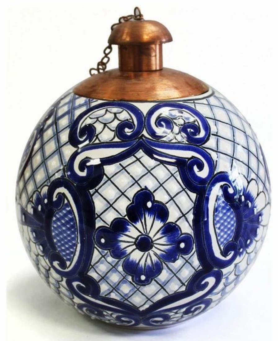 * Tierra Fina Talavera Style Table Top Torch, Made In Mexico, Blue Star | Outdoor Torches