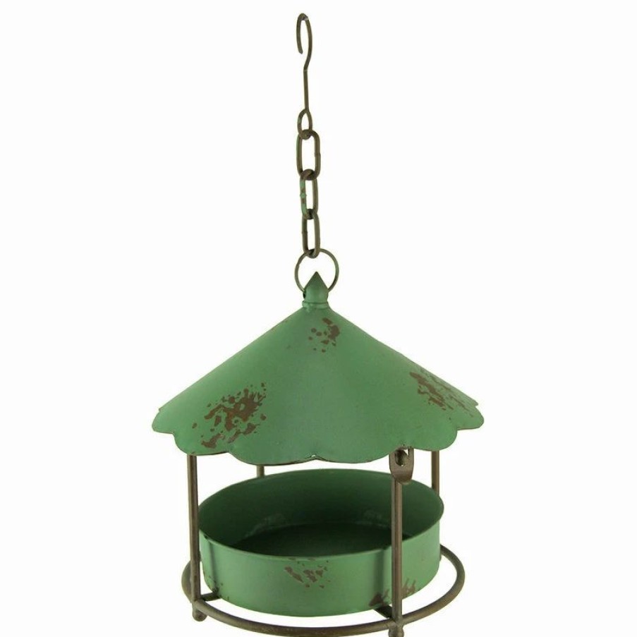 * Pd Home & Garden Vintage Green Round Metal Hanging Covered Tray Bird Feeder | Bird Feeders