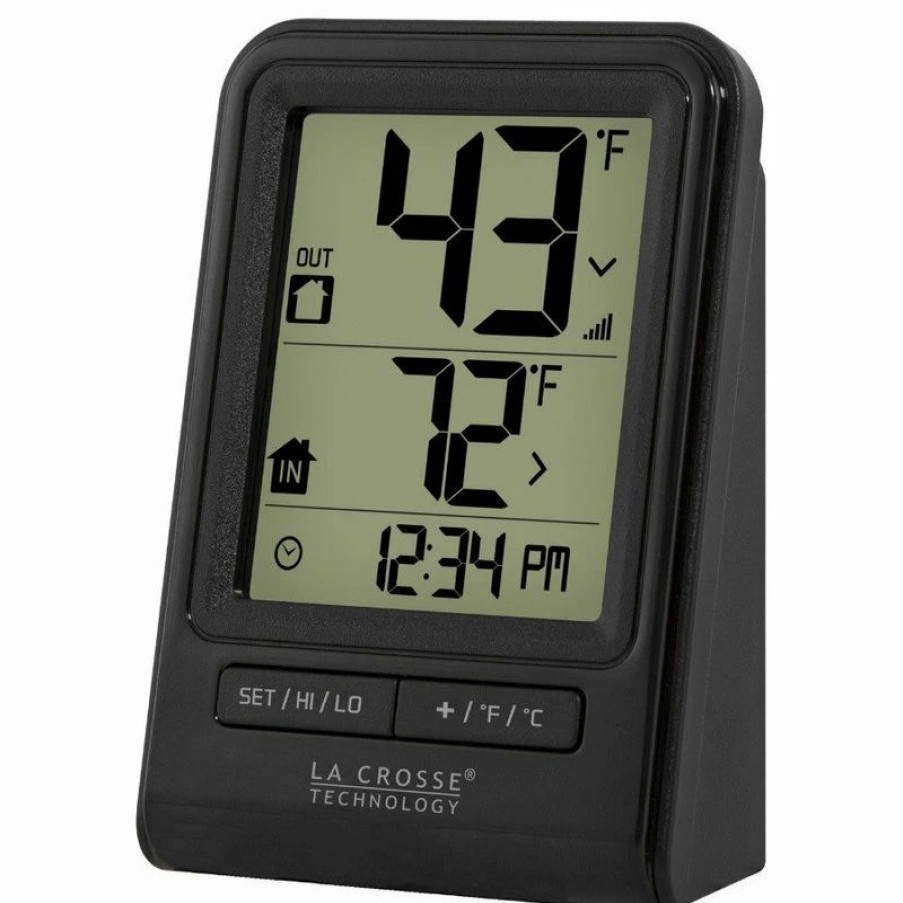 * La Crosse Technology La Crosse 308-1409Bt-Cbp Wireless Thermometer With Clock Time, Black | Decorative Thermometers