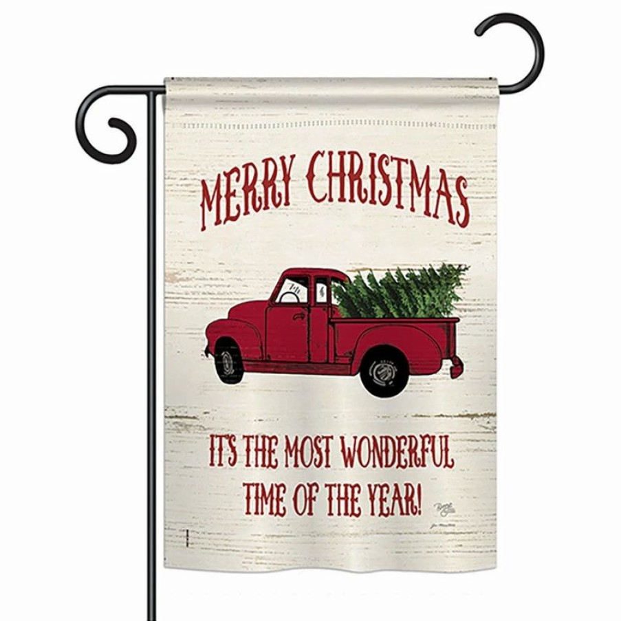 * Breeze Decor Merry Christmas Vintage Truck Winter, Seasonal Garden Flag 13 X18.5 | Flags & Flagpoles