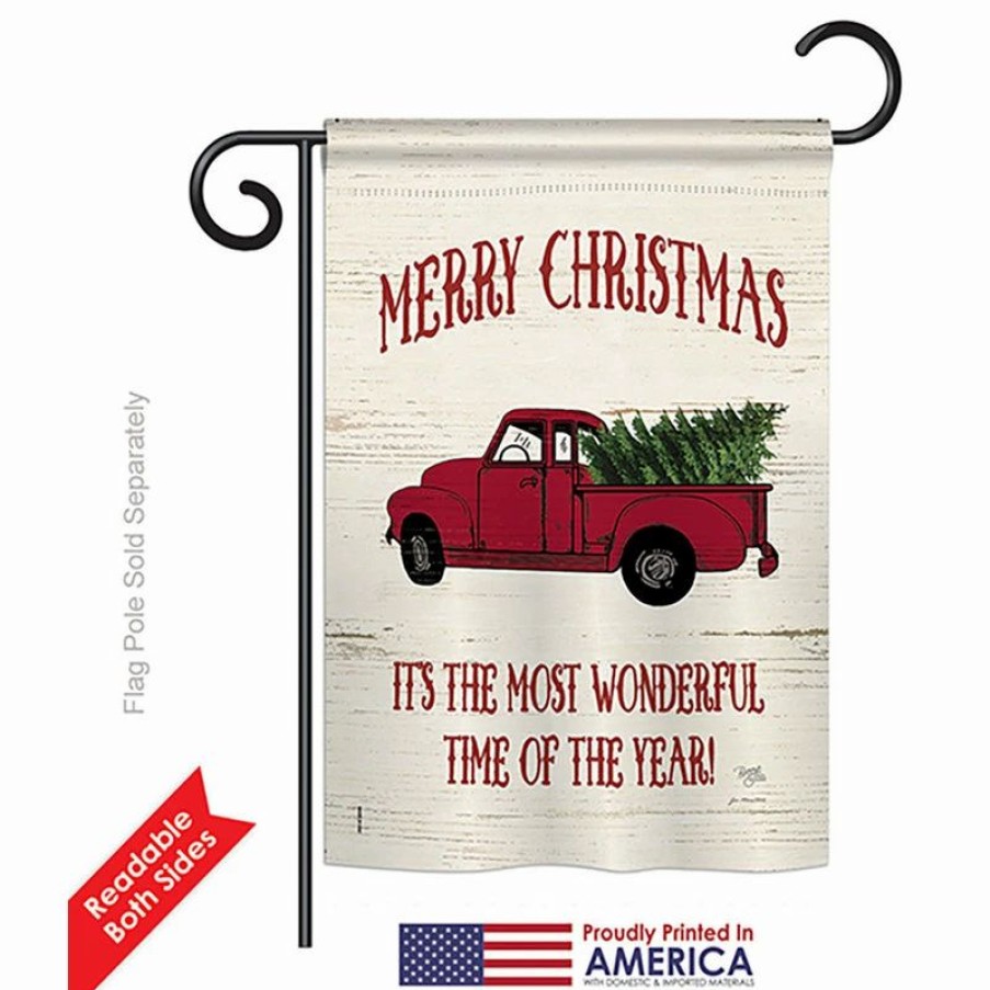 * Breeze Decor Merry Christmas Vintage Truck Winter, Seasonal Garden Flag 13 X18.5 | Flags & Flagpoles