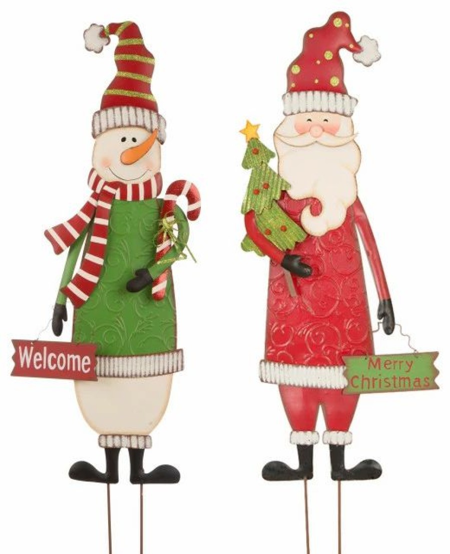 * Glitzhome 2-Piece Metal Snowman And Santa Decor | Outdoor Holiday Decorations