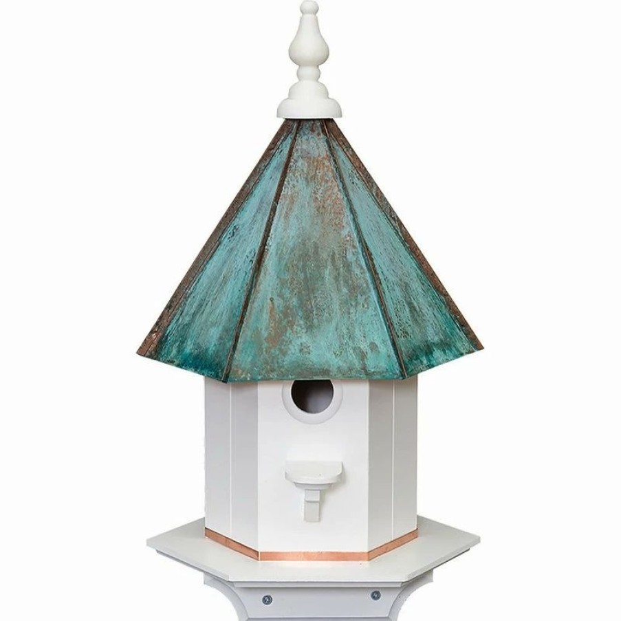 * Usa Handctafted Woodpecker Birdhouse, Azek Vinyl/Patina Copper Roof Bird House | Birdhouses