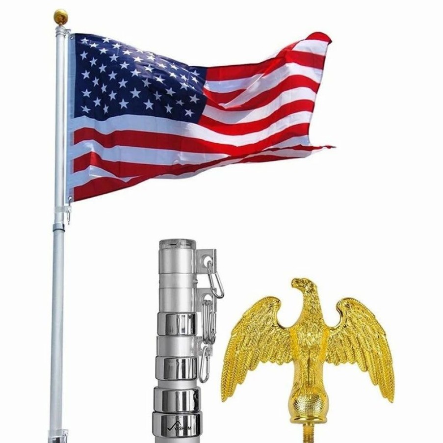 * Yescom Telescopic Flagpole Kit With Eagle Pole Top Finial, Ball And Flag, 20 Flagpole | Flags & Flagpoles