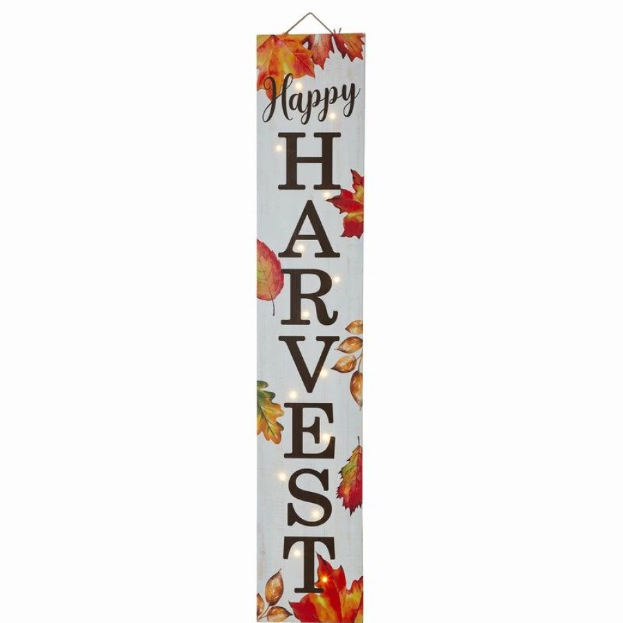 * Glitzhome 42 H Fall Lighted Maple Leaves Wooden Porch Sign | Outdoor Holiday Decorations