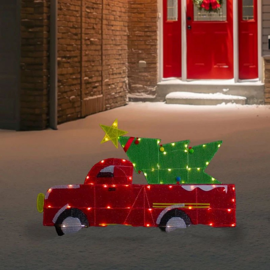 * Northlight Seasonal 36 Led Lighted Red Truck With Christmas Tree Outdoor Decoration | Outdoor Holiday Decorations