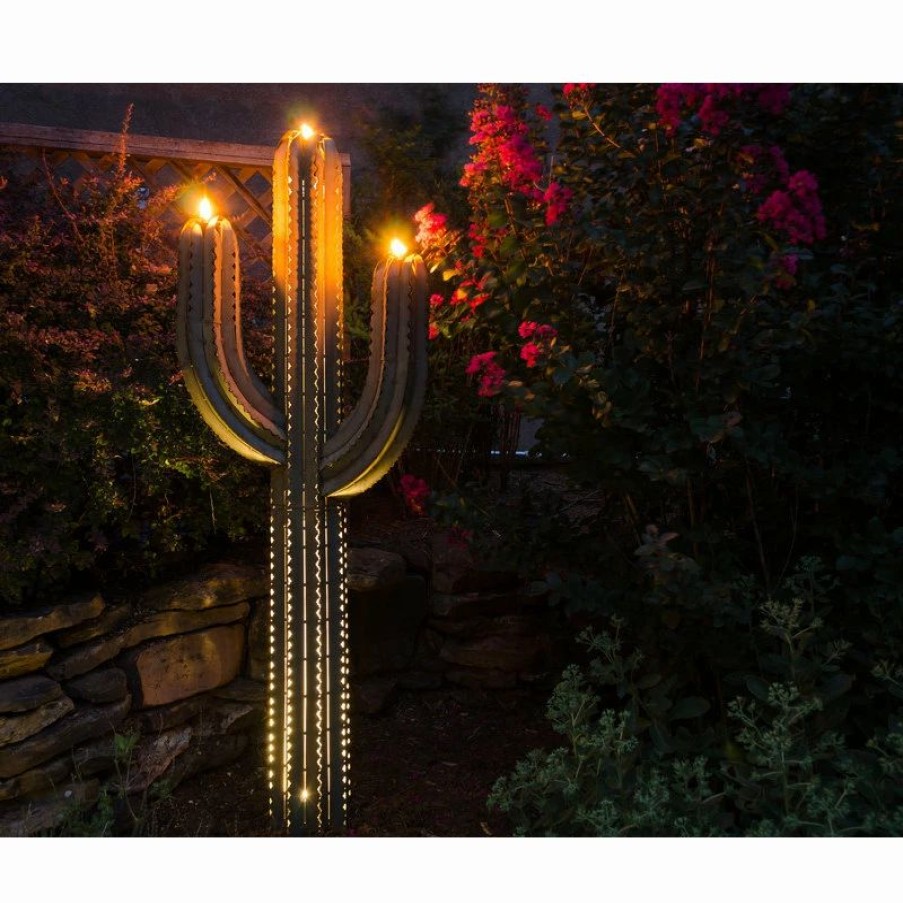 * Desert Steel Saguaro Cactus With Torch, 5 | Outdoor Torches