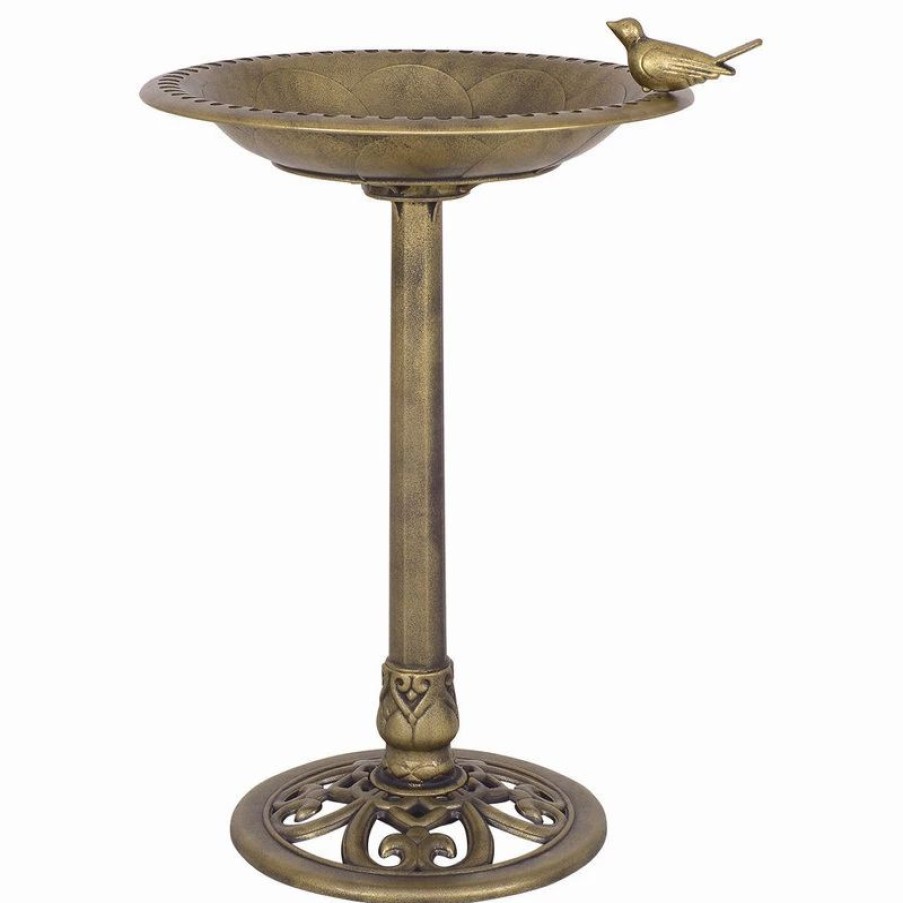 * Costway Antique Gold Freestanding Pedestal Bird Bath Feeder Outdoor Yard Decor | Bird Feeders