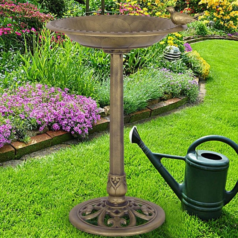 * Costway Antique Gold Freestanding Pedestal Bird Bath Feeder Outdoor Yard Decor | Bird Feeders