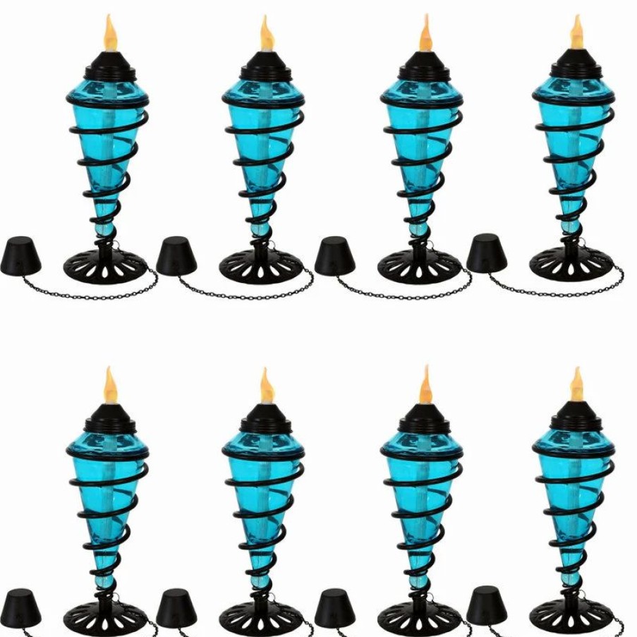 * Sunnydaze Decor Sunnydaze Glass Outdoor Tabletop Torches, Fiberglass Wicks, Set Of 8, Blue | Outdoor Torches