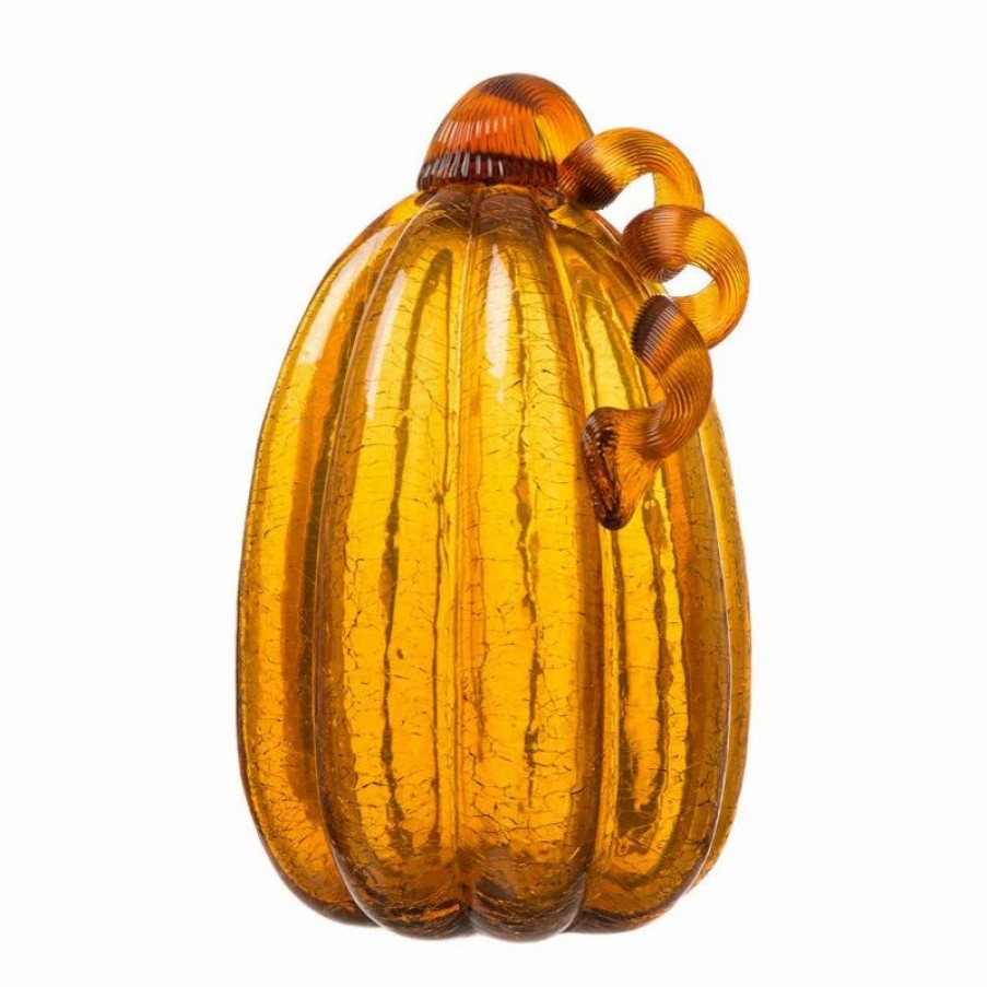 * Glitzhome Tall Glass Pumpkin, Amber Crackle | Outdoor Holiday Decorations