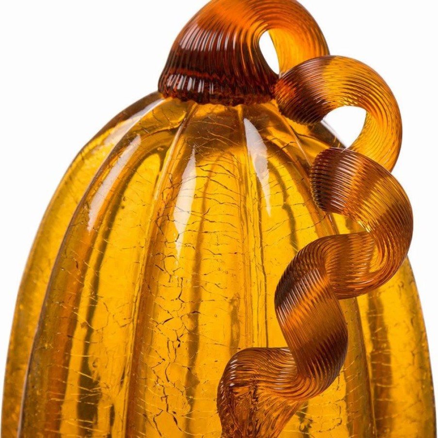 * Glitzhome Tall Glass Pumpkin, Amber Crackle | Outdoor Holiday Decorations