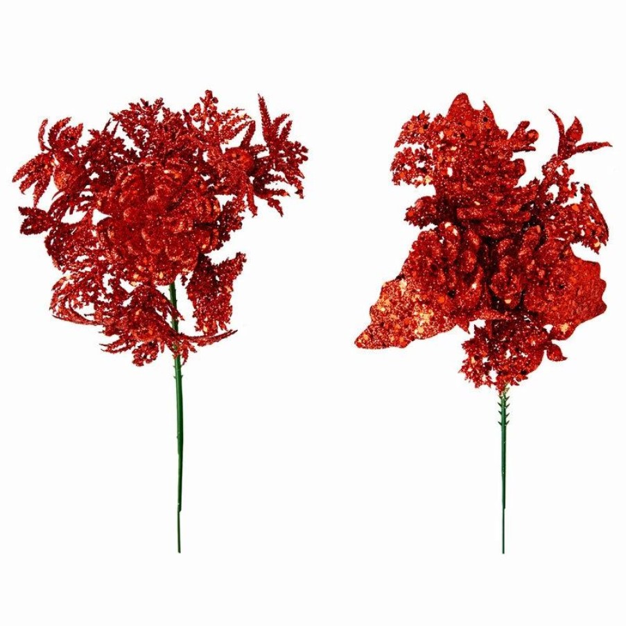 * Worth Imports Glitter Christmas Pick, Red | Outdoor Holiday Decorations