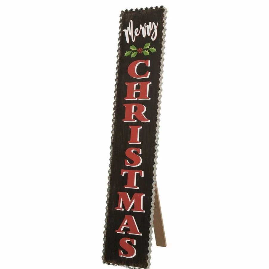 * Glitzhome 35.63 Wooden Black Christmas Porch Sign | Outdoor Holiday Decorations