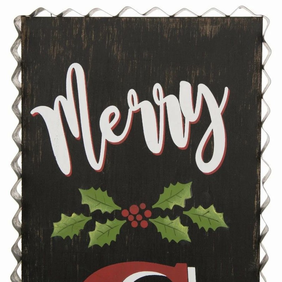 * Glitzhome 35.63 Wooden Black Christmas Porch Sign | Outdoor Holiday Decorations