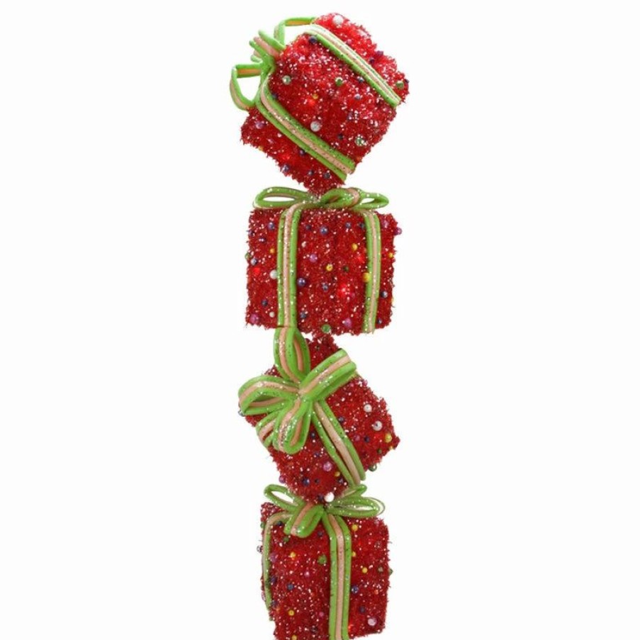 * Northlight Seasonal 34 Lighted Sparkling Tinsel Candy Gift Box Tower Christmas Yard Art Decoration | Outdoor Holiday Decorations