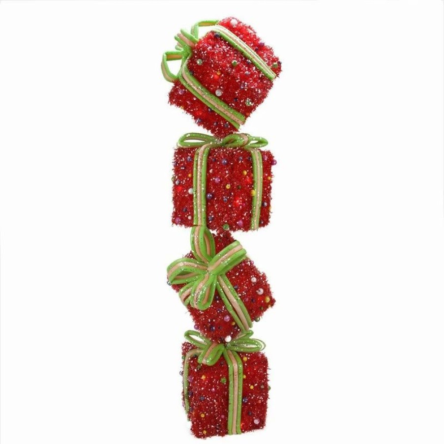 * Northlight Seasonal 34 Lighted Sparkling Tinsel Candy Gift Box Tower Christmas Yard Art Decoration | Outdoor Holiday Decorations